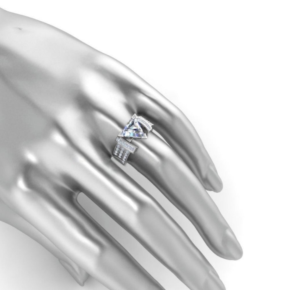 FIRM  Trillion Cut White Sapphire .925 Engagement Ring - Picture 2 of 4